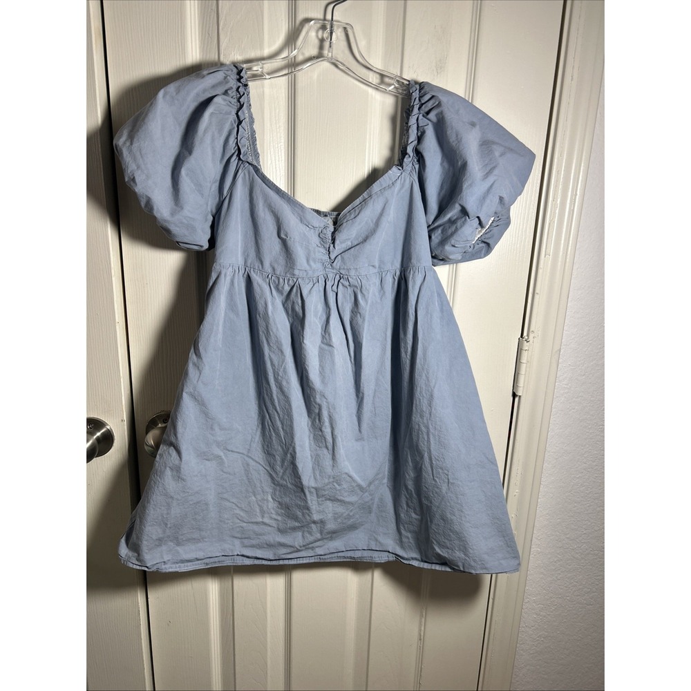 Altar'd State Size S Blue Babydoll Top Smocked V-Neck Boho Gorpcore